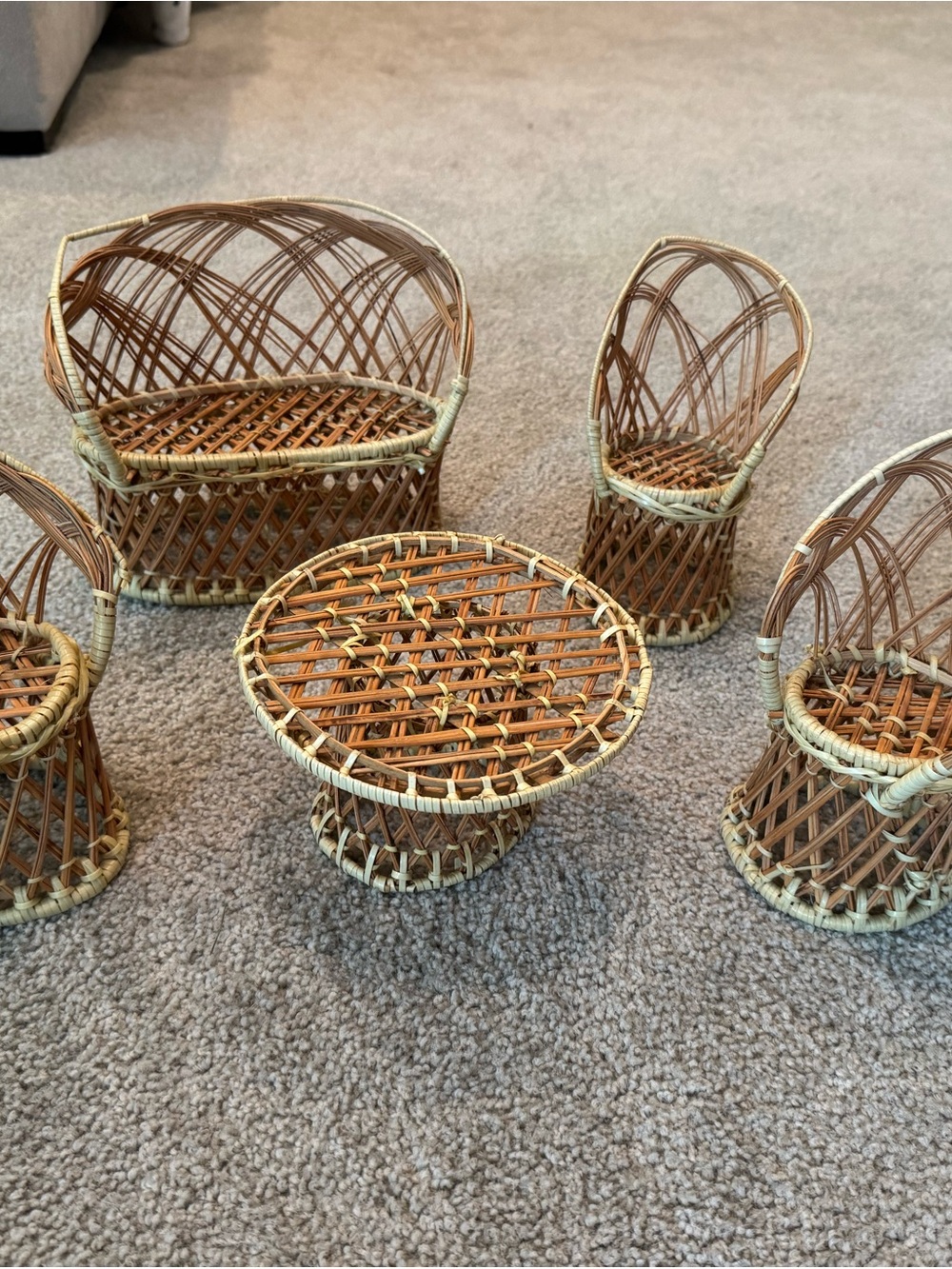 Vintage Wicker Doll Sofa & Chairs Set of 5